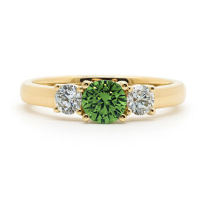 Non-Heated Green Sapphire and Canadian Diamond Trilogy Ring in Yellow Gold