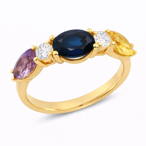 Non Heated Sapphire and Canadian Diamond 5 Stones Ring In Yellow Gold