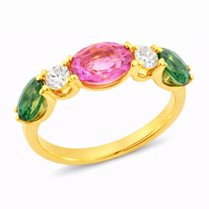 Non Heated Pink Sapphire & Yellow Sapphire Gold Ring with Canadian Diamonds
