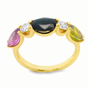 Non Heated Yellow Sapphire & Purple Sapphire Gold Ring with Canadian Diamonds