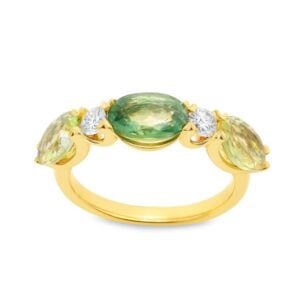 Green Sapphire and Canadian Diamonds Ring in Yellow Gold
