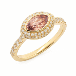 Marquise Cut Garnet and Canadian Diamond Halo Ring in Yellow Gold