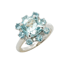 Non-Heated Aquamarine & Canadian Diamond Halo Ring in White Gold