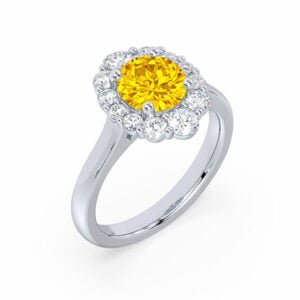 Ceylon Yellow Sapphire and De Beers Forevermark Diamond Halo Ring in 14K White Gold