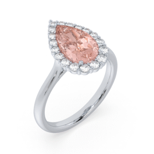 Pear Shaped Morganite and Canadian Diamond Halo Ring in White Gold