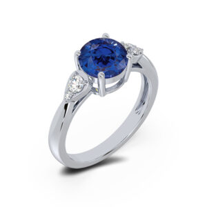 Ceylon Sapphire and De Beers Forevermark Diamond Ring in 18K White Gold