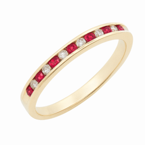 Canadian Diamond and Ruby Channel Set Ring in Yellow Gold