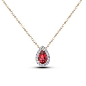 Rhodolite Garnet & Canadian Diamond Halo Pendant in Yellow Gold