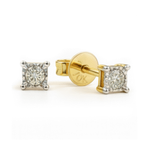 Miracle Set Solitaire Diamond Earrings in White and Yellow Gold