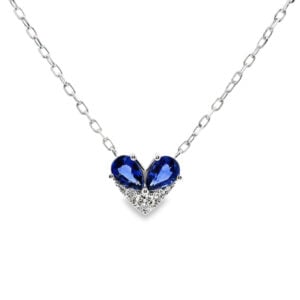 De Beers Forevermark Diamond & Blue Sapphire Double Pear Heart Necklace in 14K White Gold