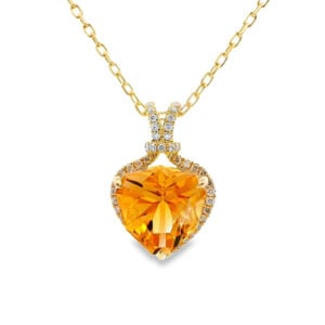 Citrine Heart Pendant with Canadian Diamond Halo In Yellow Gold