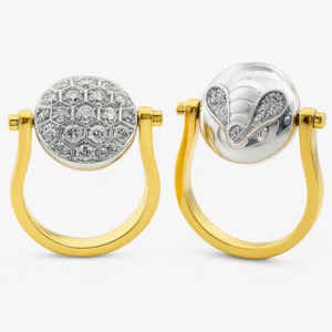 Honeycomb Reversible Diamond Ring In 18K White and Yellow Gold