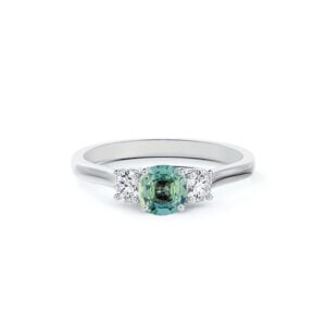 Green Sapphire and De Beers Forevermark Diamond Trilogy Style Ring in 14K White Gold