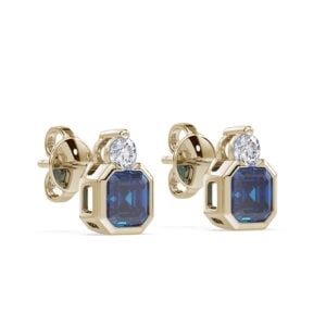 Diamond and Blue Sapphire Stud Earrings in 14K Yellow Gold