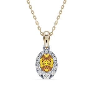 Non Heated Yellow Sapphire and De Beers Forevermark Diamond Halo Pendant in 14K Gold