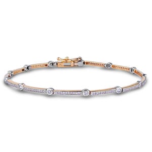 Canadian Diamond Tennis Bar Bracelet in Yellow and White Gold