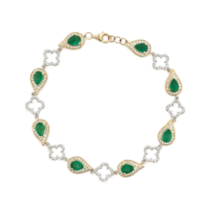 Emerald and Canadian Diamond Clover Motif Bracelet in Yellow and White Gold