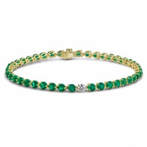 De Beers Forevermark Diamond and Emerald Tennis Bracelet in 18K Yellow Gold