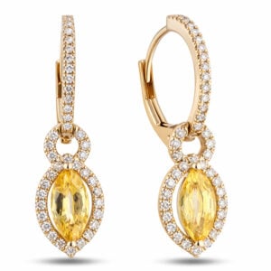 Yellow Sapphire and Canadian Diamond Dangle Hoop Earrings in Yellow Gold