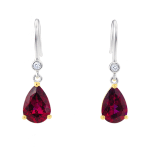 Rhodolite Raspberry Garnet and Diamond Hook Earrings in Yellow and White Gold