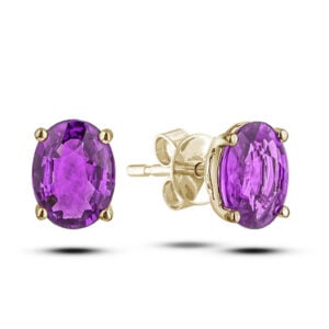 Oval Shape Amethyst Stud Earrings in Yellow Gold