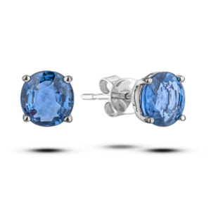 Ceylon Blue Sapphire Solitaire Stud Earrings in 14K White Gold