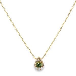 Green Sapphire and Canadian Diamond Pear-Shaped Halo Pendant in Yellow Gold