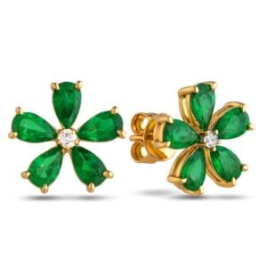 Canadian Diamond and Emerald Flower Earrings in Yellow Gold