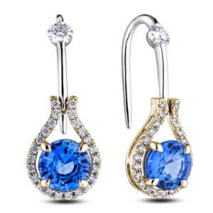 Blue Sapphire & De Beers Forevermark Diamond Dangle Earrings in 14K Yellow and White Gold