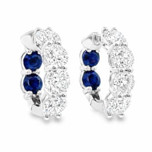 De Beers Forevermark Diamond and Ceylon Blue Sapphire Hoop Earrings in Platinum