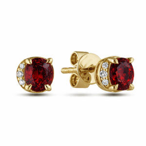 Garnet and Canadian Diamond Half Halo Stud Earrings in Yellow Gold