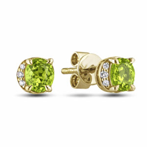 Peridot and Canadian Diamond Half Halo Stud Earrings in Yellow Gold