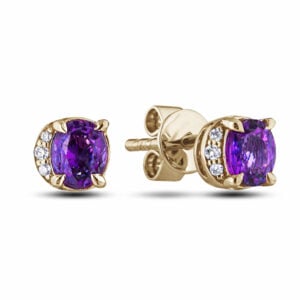 Amethyst and Canadian Diamond Half Halo Stud Earrings in Yellow Gold