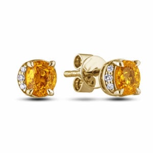 Citrine and Canadian Diamond Half Halo Stud Earrings in Yellow Gold