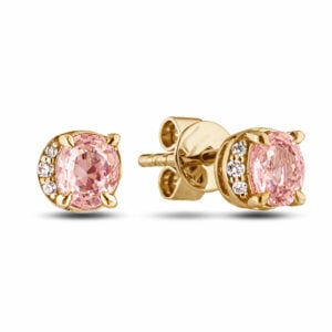 Morganite and Canadian Diamond Half Halo Stud Earrings in Yellow Gold