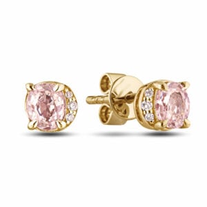 Morganite and Canadian Diamond Half Halo Stud Earrings in Yellow Gold