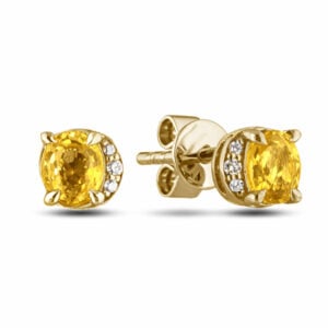 Citrine and Canadian Diamond Half Halo Stud Earrings in Yellow Gold
