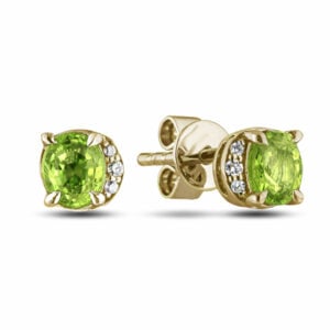 Peridot and Canadian Diamond Half Halo Stud Earrings in Yellow Gold