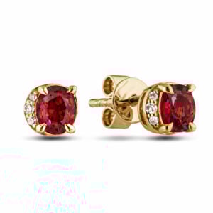 Rhodolite Garnet and Canadian Diamond Half Halo Stud Earrings in Yellow Gold