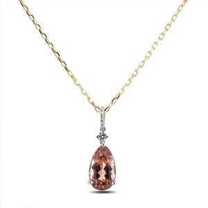 Non Heated Brazilian Origin Morganite and Canadian Diamond Pendant in Yellow and White Gold