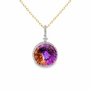 Ametrine and Canadian Diamond Halo Pendant in Yellow and White Gold