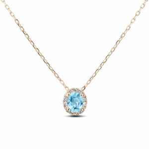 Oval Halo Aquamarine and Canadian Diamond Pendant in Yellow Gold