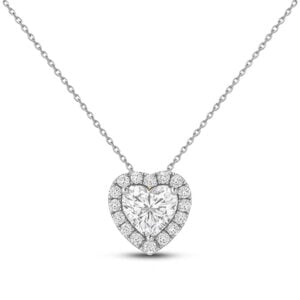 Ideal Heart Shape De Beers Forevermark Diamond Halo Pendant in 18K White Gold