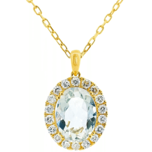 Canadian Diamond and Aquamarine Halo Pendant in Yellow Gold