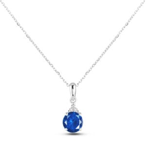 Blue Sapphire and Canadian Diamond Pendant in 14K White Gold