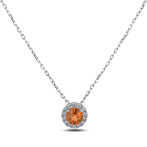 Yellow Sapphire and Diamond Halo Pendant in White Gold