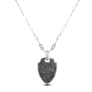 Men's Black Diamond Crest Pendant in 18K White Gold