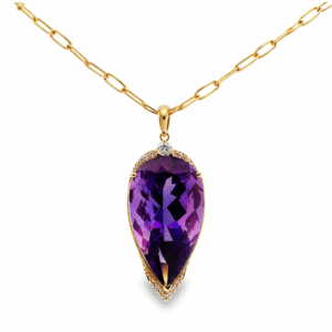 Brazilian Origin Amethyst and De Beers Forevermark Diamond Pendant in 14K Yellow Gold