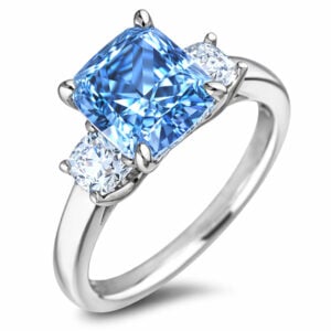 De Beers Forevermark Black Label Diamond and Ceylon Blue Sapphire Trilogy Ring in 18K White Gold