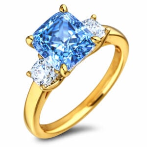 De Beers Forevermark Black Label Diamond and Ceylon Blue Sapphire Trilogy Ring in 18K Yellow Gold